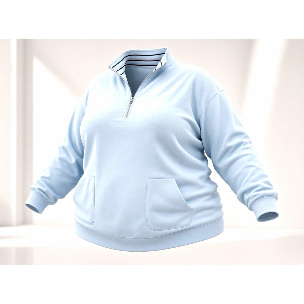 Susan Graver Weekend Light Blue Quarter Zip Pullover 2X with Pockets